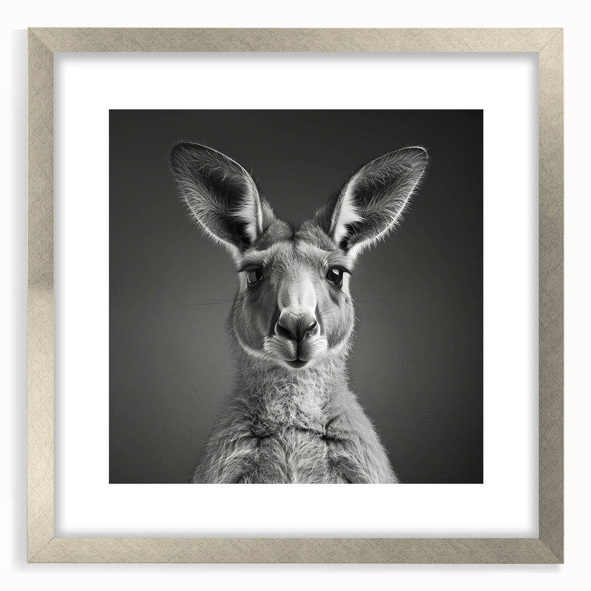 Framed wall art featuring a vibrant kangaroo design in a silver frame with a white mat, showcasing wildlife artistry perfect for home decor enthusiasts.