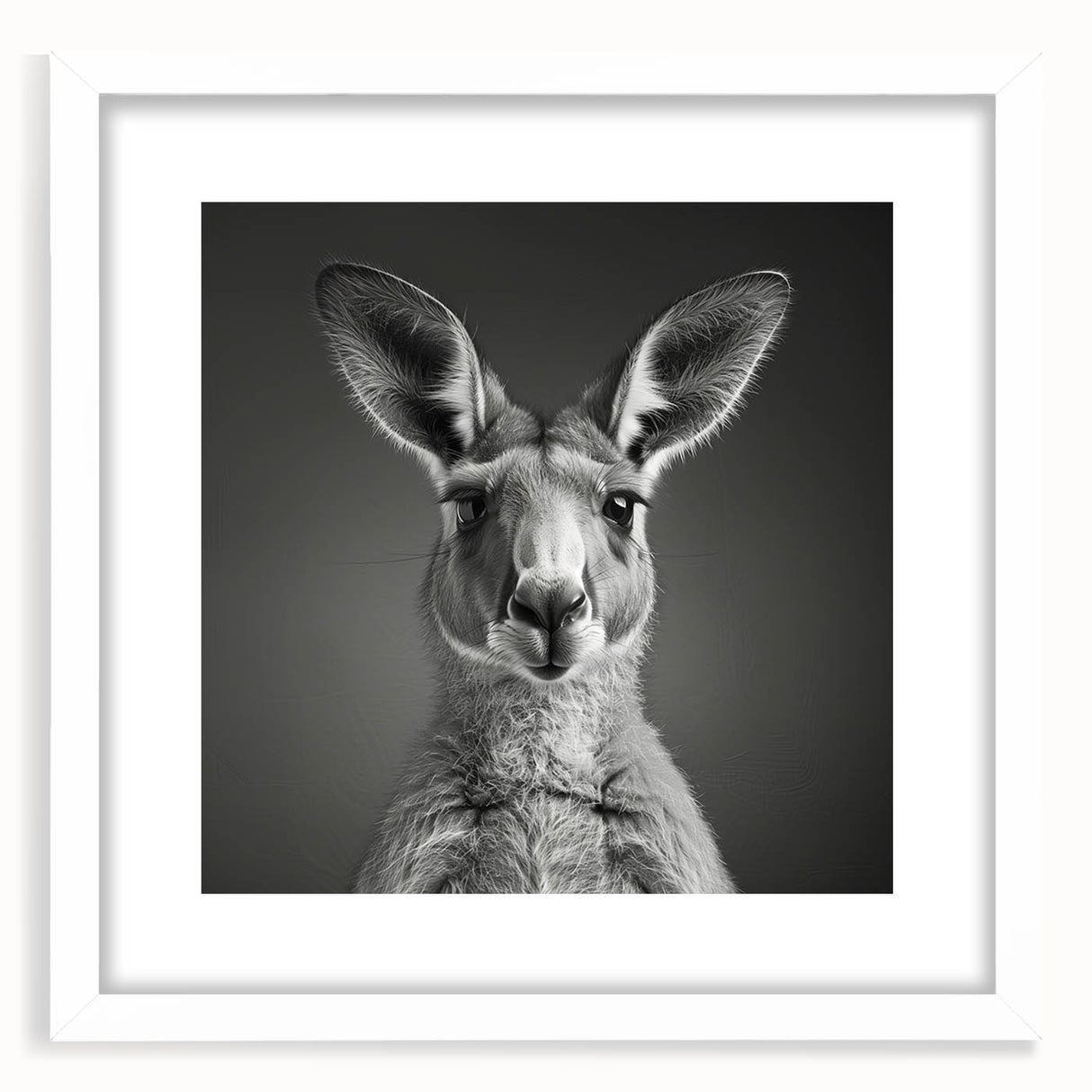 Framed wall art featuring a kangaroo design from the "Animals A Wild Life" collection, showcasing a white mat and elegant frame, ideal for nature-themed decor.
