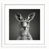 Framed wall art featuring a kangaroo design from the "Animals A Wild Life" collection, showcasing a white mat and elegant frame, ideal for nature-themed decor.
