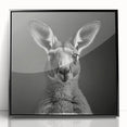 Framed wall art featuring a vibrant kangaroo design, showcasing bold colors and intricate details, set in a sleek black frame, ideal for animal lovers and modern decor.