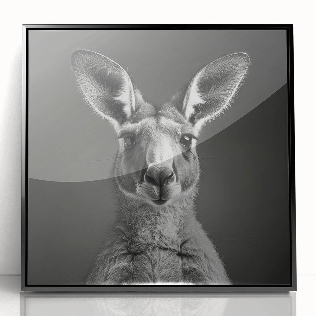 Framed wall art featuring a vibrant kangaroo design, showcasing bold colors and intricate details, set in a sleek black frame, ideal for animal lovers and modern decor.