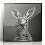 Framed wall art featuring a vibrant kangaroo design, showcasing bold colors and intricate details, set in a sleek black frame, ideal for animal lovers and modern decor.