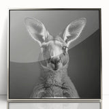 Framed acrylic wall art featuring a stylized kangaroo design, showcasing intricate details and a silver frame, perfect for enhancing modern home decor with an Australian wildlife theme.