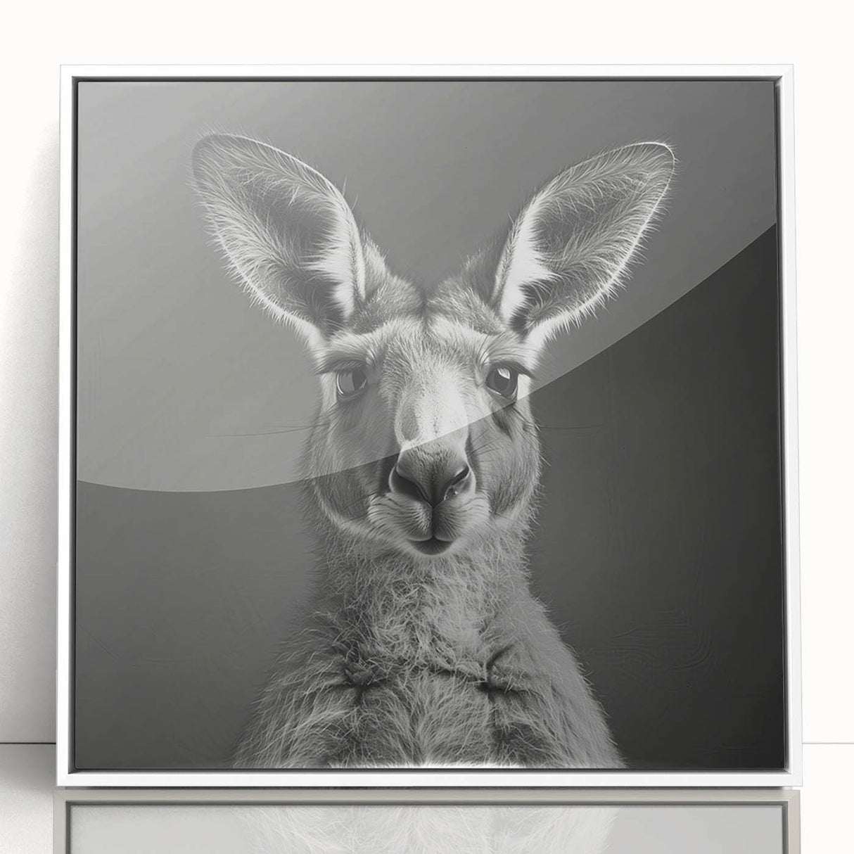 Framed wall art featuring a vibrant kangaroo design from the "Animals A Wild Life" collection, showcasing a white frame and glossy acrylic finish, perfect for enhancing decor.