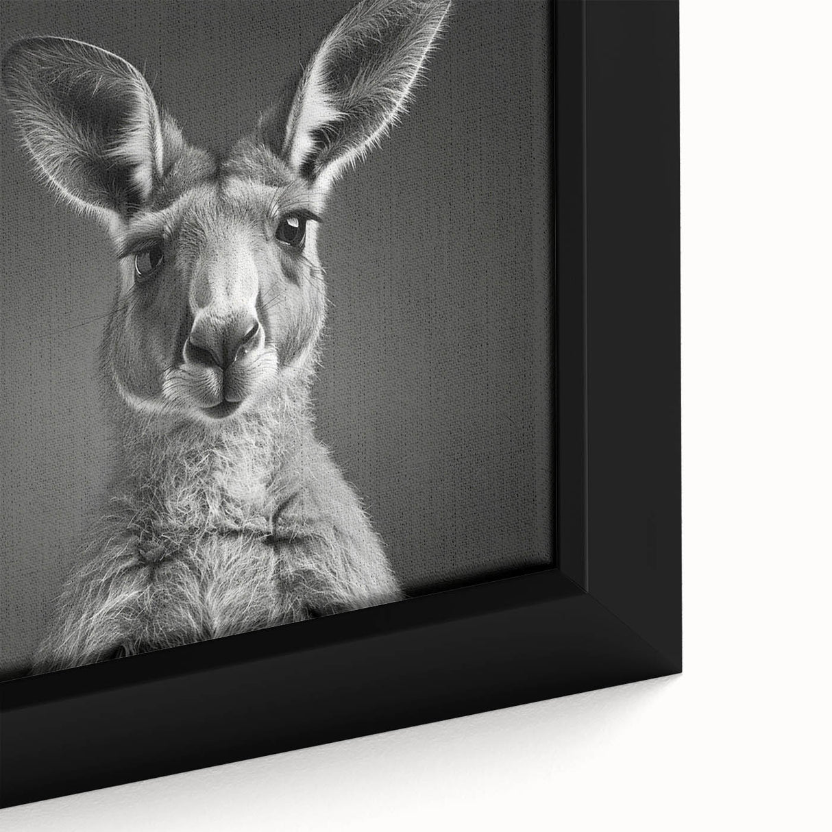 Close-up of a framed canvas wall art featuring a vibrant kangaroo design, showcasing intricate details and rich colors, ideal for wildlife enthusiasts and home decor.