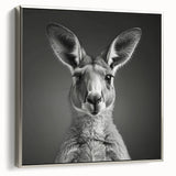 Framed wall art featuring a silver kangaroo design, showcasing detailed textures and vibrant colors, perfect for animal lovers and modern decor enthusiasts.