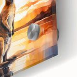 Close-up of a vibrant kangaroo design in acrylic glass, showcasing intricate details and colors, perfect for wildlife-themed wall art collection.
