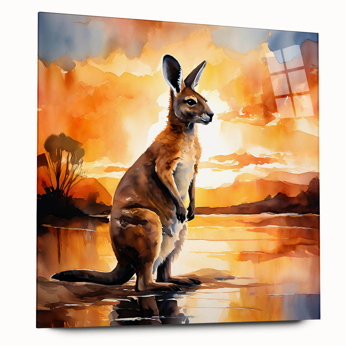 Acrylic wall art collection showcasing a side view of a kangaroo design, featuring vibrant colors and intricate details, perfect for wildlife enthusiasts' decor.