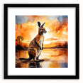 Kangaroo-themed wall art collection framed in sleek black, featuring vibrant colors and a mat for a polished look, perfect for animal lovers' decor.