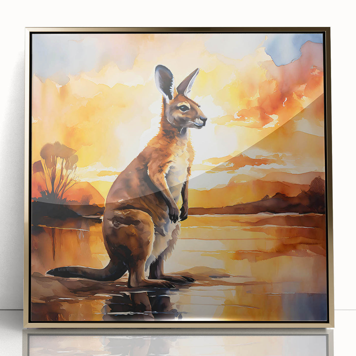 Framed acrylic wall art featuring a vibrant kangaroo design, showcasing rich colors and intricate details, perfect for adding a touch of wildlife to any decor.