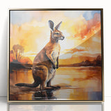 Framed acrylic wall art featuring a vibrant kangaroo design, showcasing rich colors and intricate details, perfect for adding a touch of wildlife to any decor.