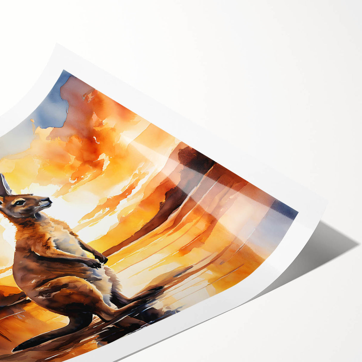Kangaroo wall art design showcasing vibrant colors and intricate details, rolled for easy shipping and display in home decor. Perfect for wildlife enthusiasts.