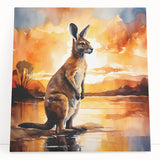 Kangaroo wall art design on stretched canvas, featuring vibrant colors and intricate details, perfect for wildlife enthusiasts and modern home decor. Ideal for adding a touch of nature to any room.