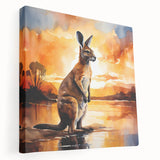Kangaroo-themed stretched canvas wall art showcasing a vibrant wildlife design, featuring rich colors and intricate details, perfect for animal lovers' decor.