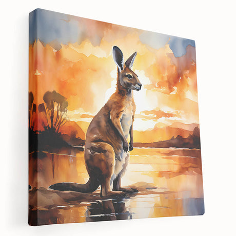 Kangaroo-themed stretched canvas wall art showcasing a vibrant wildlife design, featuring rich colors and intricate details, perfect for animal lovers' decor.