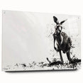 Acrylic glass wall art collection featuring a kangaroo design, showcased in a side view with pins. The vibrant colors and intricate details highlight the wildlife theme, perfect for animal lovers and home decor enthusiasts.