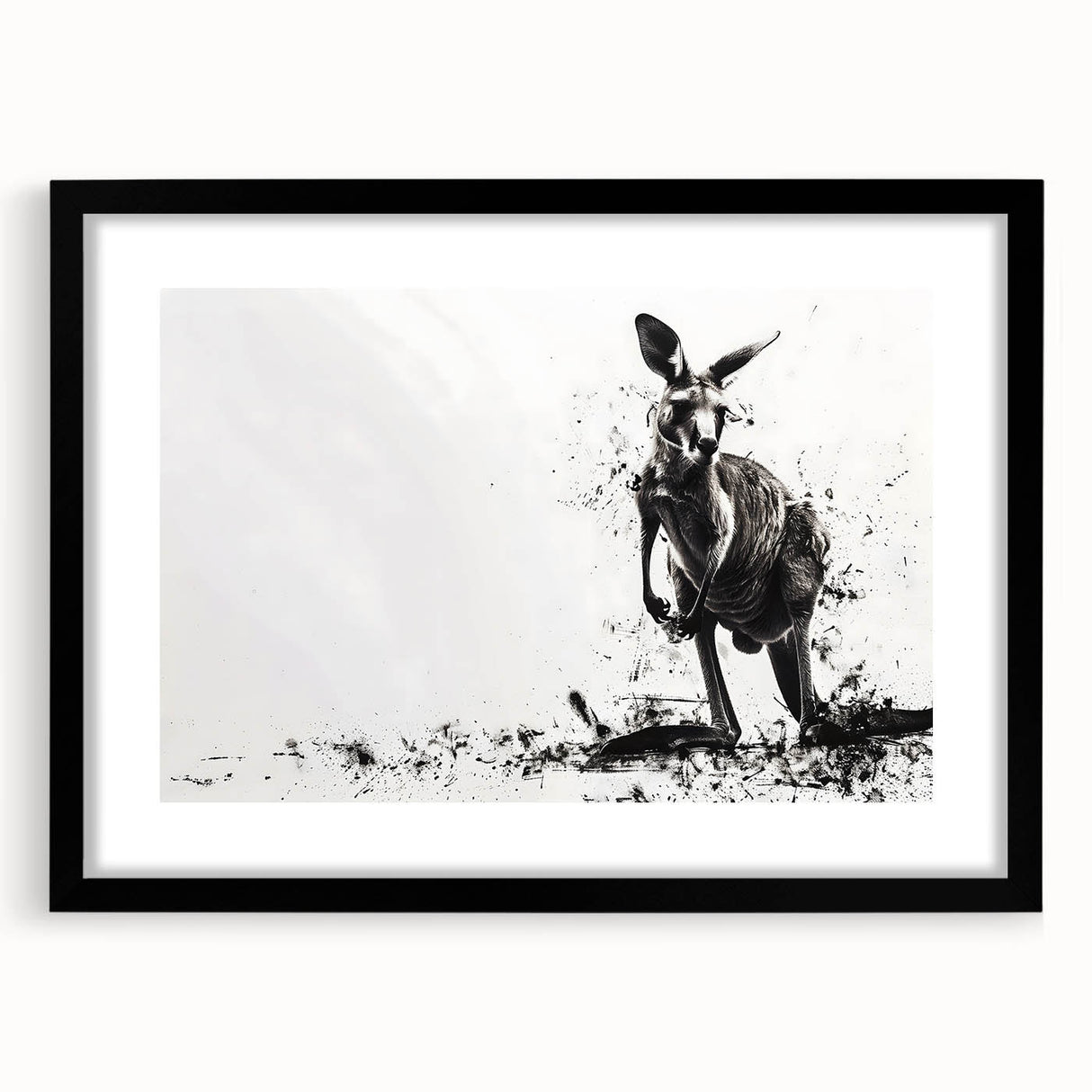 Framed wall art collection featuring a kangaroo design, with a sleek black frame and mat, showcasing vibrant colors and intricate details, perfect for enhancing any room's decor.