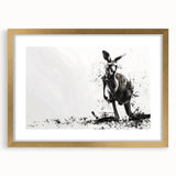 Kangaroo-themed wall art design in a gold frame with a mat, showcasing vibrant colors and detailed illustrations, perfect for nature lovers' decor.