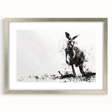 Silver-framed wall art collection featuring a detailed kangaroo design, set with a mat for an elegant presentation, perfect for wildlife enthusiasts.