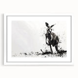 Kangaroo-themed wall art collection framed in white, showcasing vibrant wildlife designs with a mat, perfect for enhancing modern home decor.