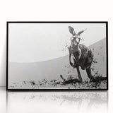 Framed acrylic wall art featuring a vibrant kangaroo design in a sleek black frame, showcasing wildlife themes and modern decor for animal lovers.