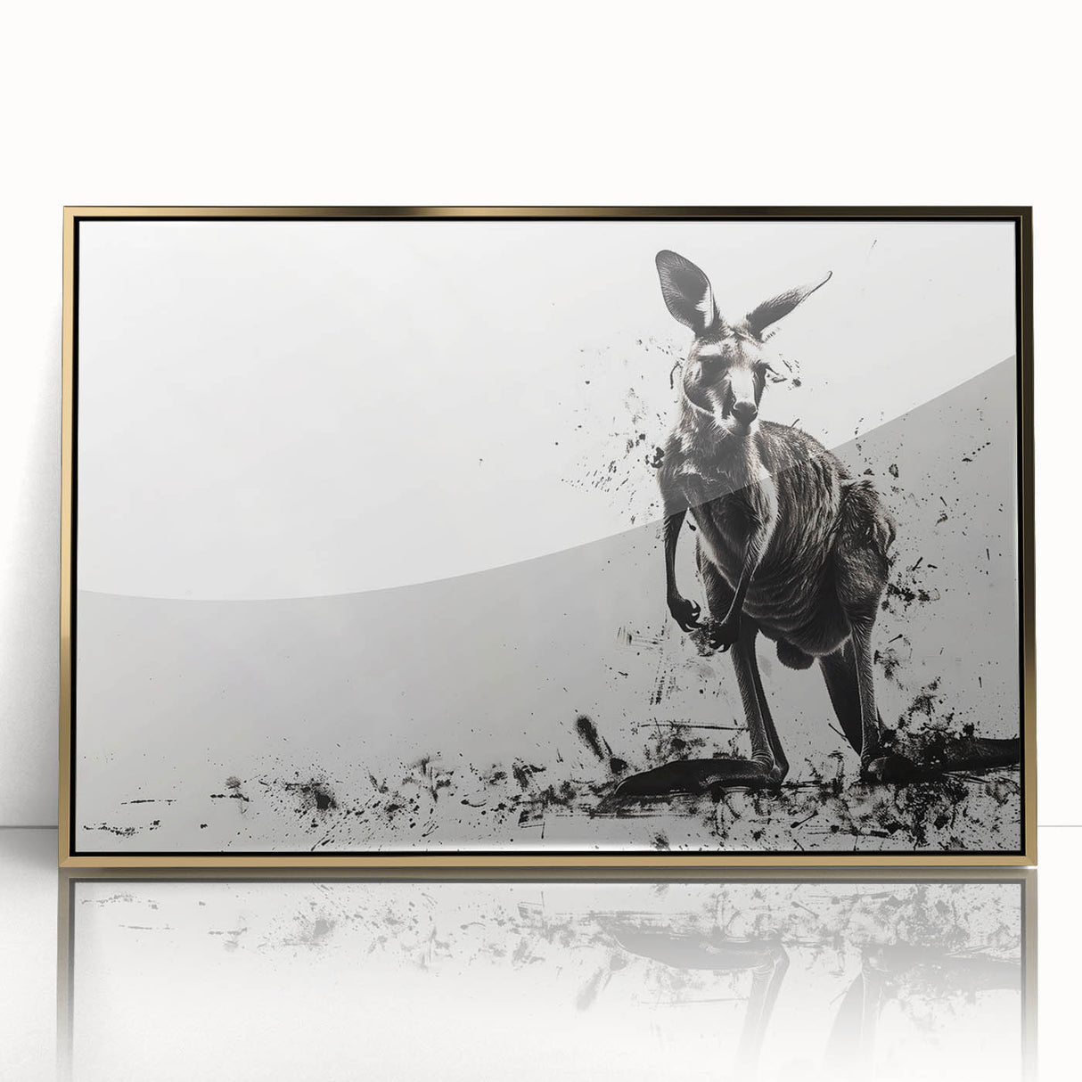 Framed wall art featuring a vibrant kangaroo design set against a gold-accented background, showcasing wildlife artistry perfect for home decor.