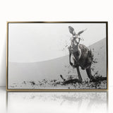 Framed wall art featuring a vibrant kangaroo design set against a gold-accented background, showcasing wildlife artistry perfect for home decor.