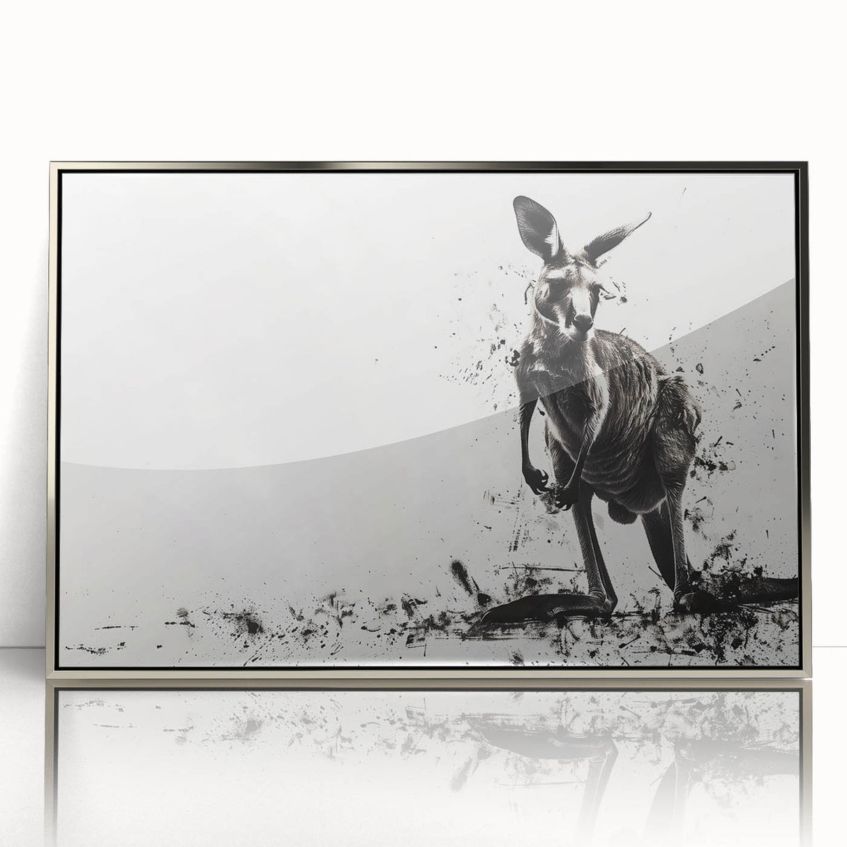 Framed acrylic wall art featuring a detailed kangaroo design from the "Animals: A Wild Life" collection, showcasing vibrant colors and a modern silver frame, perfect for animal lovers.