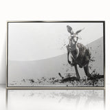 Framed acrylic wall art featuring a detailed kangaroo design from the "Animals: A Wild Life" collection, showcasing vibrant colors and a modern silver frame, perfect for animal lovers.