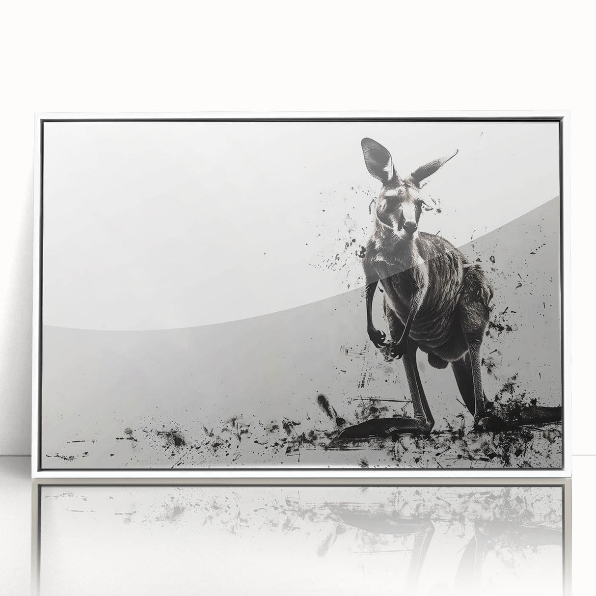 Framed wall art featuring a vibrant kangaroo design, showcasing detailed illustrations in a sleek white frame, perfect for adding a touch of wildlife decor to any room.