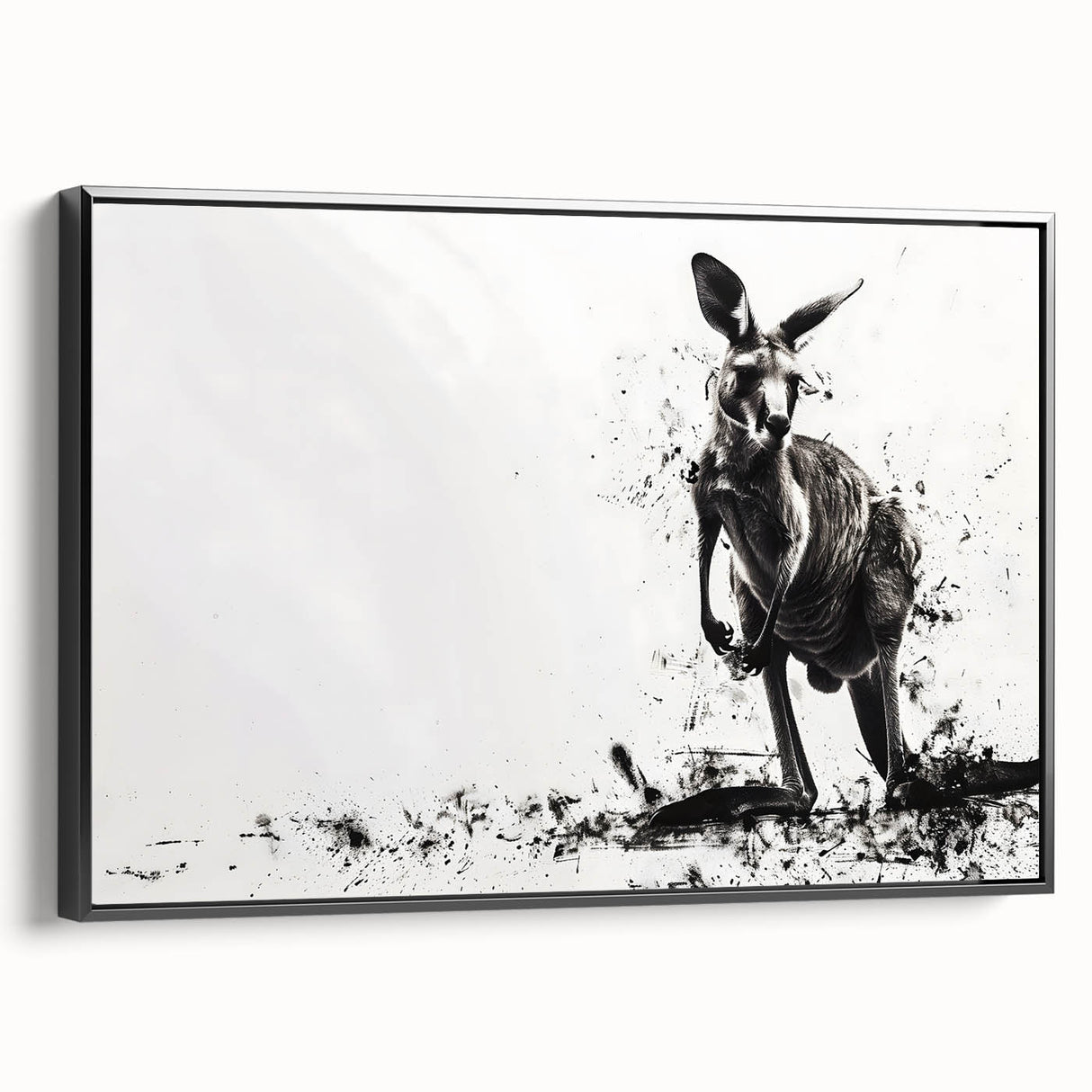 Framed canvas wall art depicting a side view of a kangaroo in a wild habitat, featuring vibrant colors and detailed textures, perfect for animal lovers.