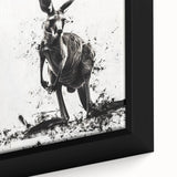 Close-up of a framed kangaroo design wall art piece showcasing vibrant colors and intricate details, perfect for wildlife enthusiasts and home decor. This unique canvas adds a touch of nature-inspired elegance to any living space.