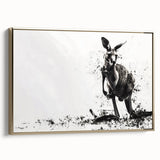 Framed canvas wall art featuring a stylish kangaroo design in a gold frame, showcasing vibrant colors and intricate details, perfect for modern home decor.
