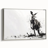 Framed canvas wall art featuring a sleek silver-side design of a kangaroo in a natural setting, perfect for enhancing home décor and showcasing wildlife artistry.
