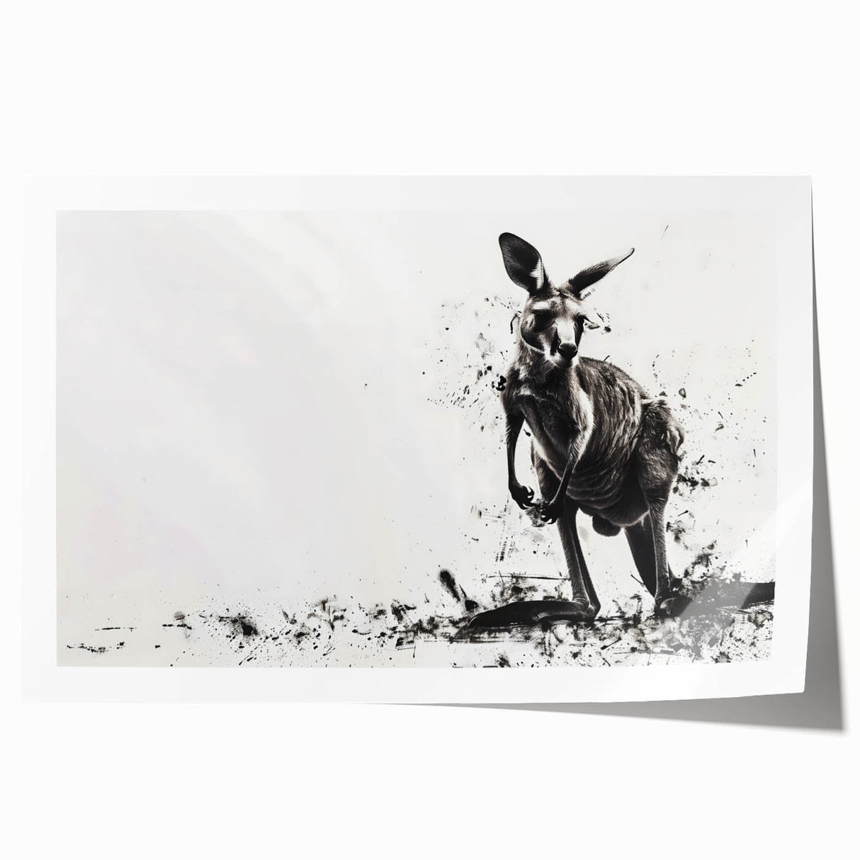 Kangaroo-themed wall art print showcasing vibrant colors and intricate designs, rolled and ready for display, perfect for wildlife enthusiasts and home decor.