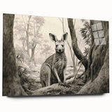 Side view of an acrylic glass wall art piece showcasing a kangaroo design, part of the 'Animals - A Wild Life' collection, ideal for nature-themed decor. This vibrant artwork features rich colors and intricate details, perfect for enhancing any living space or office.