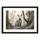Kangaroo-themed wall art collection featuring an elegant black frame and mat, showcasing vibrant wildlife design ideal for home decor. Perfect for nature enthusiasts.