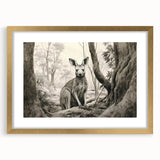 Kangaroo-themed wall art collection featuring a gold-framed design with a mat, showcasing wildlife aesthetics perfect for home decor. Ideal for animal lovers.