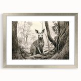 Framed wall art collection featuring a kangaroo design in a silver frame with a white mat, showcasing vibrant colors and intricate details, perfect for wildlife enthusiasts.