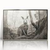 Framed wall art featuring a kangaroo design in a silver-acrylic frame, showcasing vibrant colors and intricate details, perfect for wildlife enthusiasts and home decor.