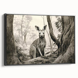 Framed wall art featuring a side view of a kangaroo design in black and white, showcasing intricate details and textures, perfect for animal-themed decor.