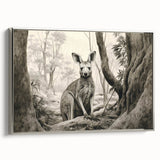 Framed canvas wall art showcasing a sleek silver side view of a kangaroo design, perfect for wildlife enthusiasts and modern decor. Ideal for animal-themed interiors.