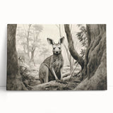 Kangaroo-themed stretched canvas wall art featuring a vibrant design with earthy tones, ideal for animal lovers and home decor enthusiasts, showcasing Australian wildlife.