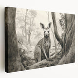 Stretched canvas wall art featuring a side view of a kangaroo, showcasing vibrant colors and intricate details, perfect for wildlife enthusiasts and home decor.