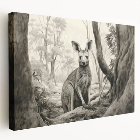 Stretched canvas wall art featuring a side view of a kangaroo, showcasing vibrant colors and intricate details, perfect for wildlife enthusiasts and home decor.