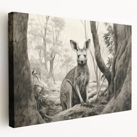 Stretched canvas wall art featuring a side view of a kangaroo, showcasing vibrant colors and intricate details, perfect for wildlife enthusiasts and home decor.