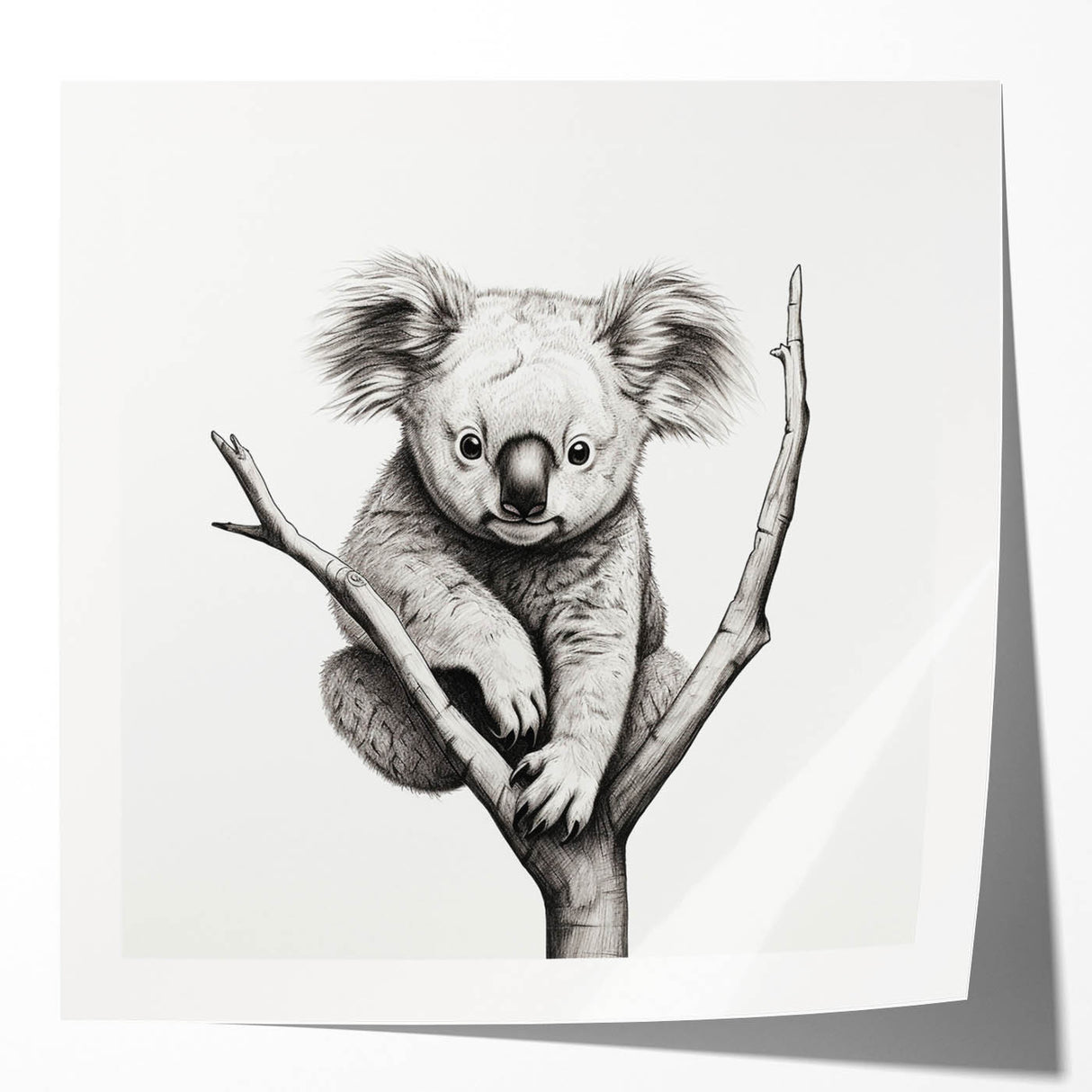 Koala wall art print showcasing a vibrant design with lush eucalyptus leaves, perfect for animal lovers and nature enthusiasts, enhancing any room's decor.