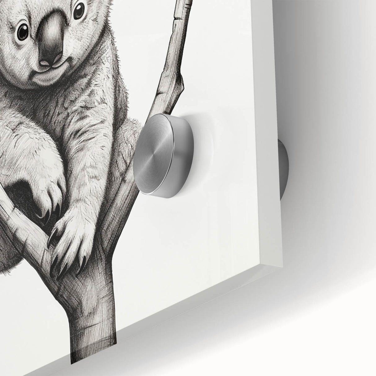 Close-up of a vibrant acrylic glass wall art piece showcasing a detailed koala design, perfect for animal lovers and modern home decor enthusiasts. The artwork features rich colors and textures, highlighting the unique characteristics of this beloved wildlife symbol. Ideal for adding a touch of nature-inspired elegance to any room.