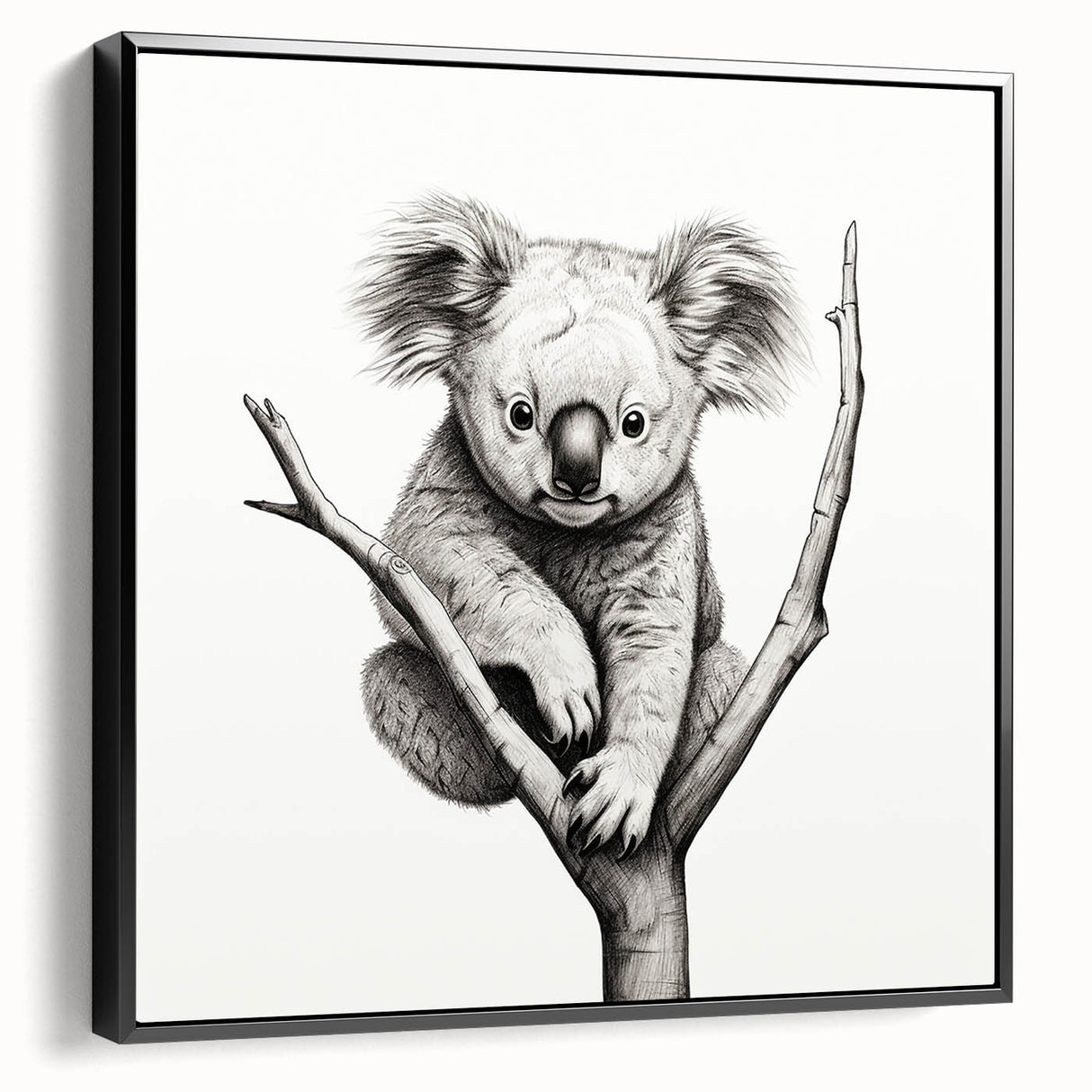 Framed canvas wall art featuring a koala design, showcasing vibrant colors and intricate details. The artwork is displayed with a sleek black frame, enhancing its aesthetic appeal. Perfect for animal lovers, it adds a touch of wildlife charm to any decor.