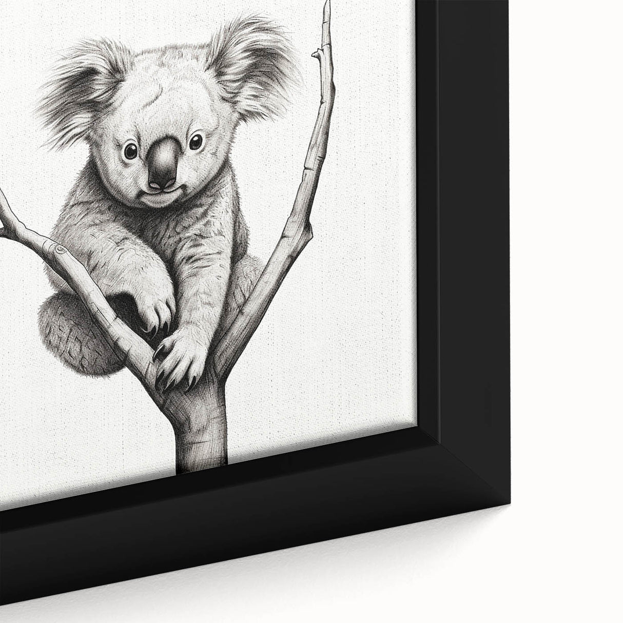 Close-up of a framed canvas artwork featuring a detailed koala design, showcasing vibrant colors and textures, ideal for wildlife enthusiasts and home decor.